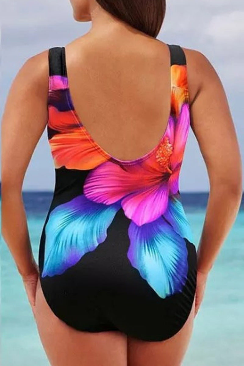 Plus Size Printed Cami Backless One Piece Swimsuit